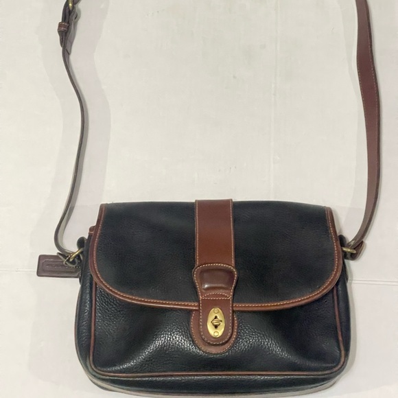 Coach Vintage Sheridan pebbled leather  crossbody bag black tan trim mad… - Picture 8 of 12